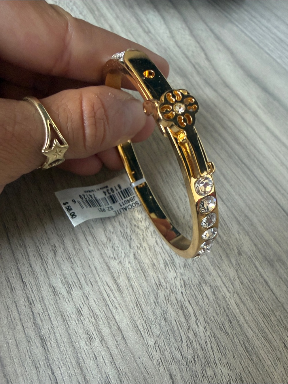 My Flat in London Gold Flower Crystal Hinged Bangle Bracelet